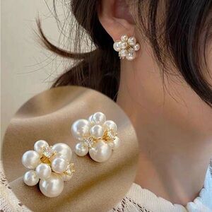 Elegant Faux Pearl Cluster Earrings